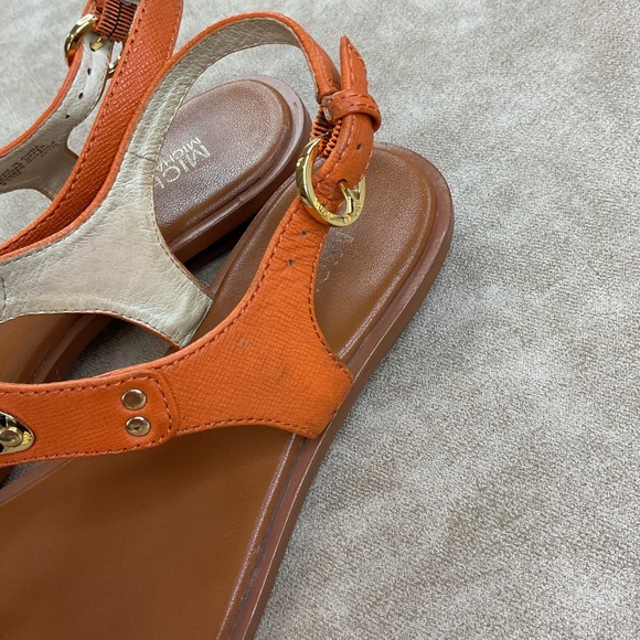 Michael Kors Sandals MK Gold Logo Plate Thong Sandals Orange Women Sz 6.5 - Picture 6 of 14
